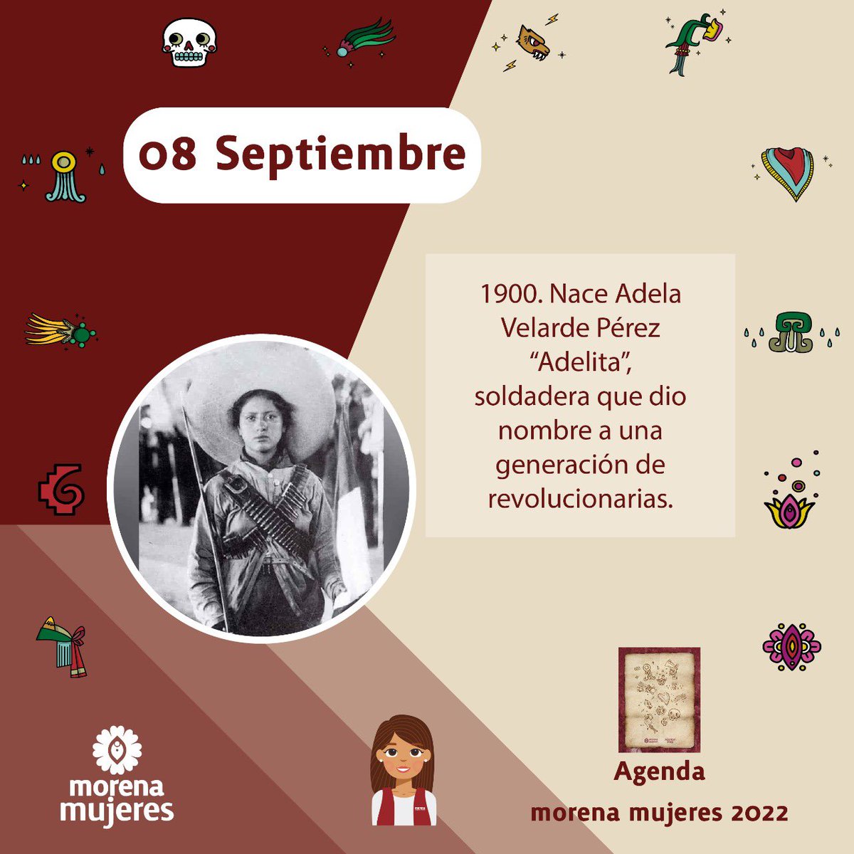 Un día como hoy, pero de 1900, nació Adela Velarde Pérez, mejor conocida como “Adelita”, quien dio nombre a una generación de revolucionarias. 

Conoce estas efemérides en la #AgendaMorenaMujeres2022 
#MorenaMujeres 
#FelizMiercoles
#EfeméridesFeministas