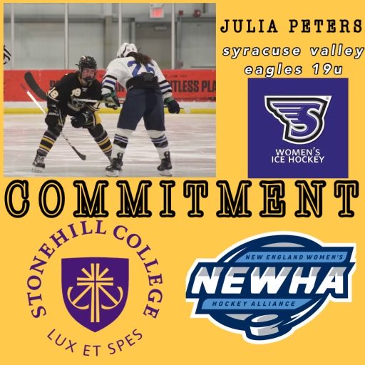 syracuse_1's tweet photo. WE HAVE ANOTHER COMMITMENT!!
We are very proud to announce that Eagles 🦅 forward Julia Peters has verbally committed to play Division I womens hockey @StonehillWIH 
#thatsfour
#whosnext https://t.co/GoBwZ5Ch3E