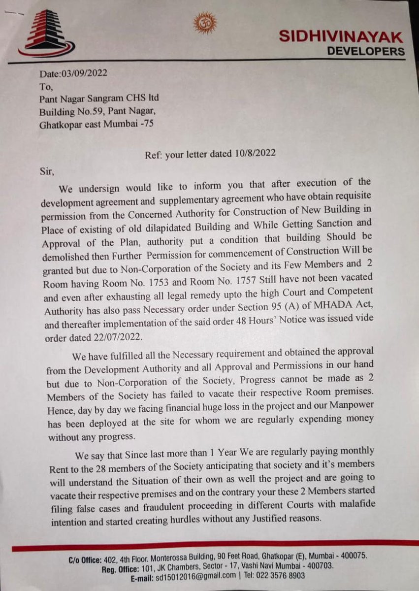 kayveejayarao's tweet photo. @mumbai_first @MumbaiWakeUp1 @mybmcWardHE @AlkaSasane @IqbalSinghChah2 @MumbaiPolice @CPMumbaiPolice @mid_day @htTweets @fpjindia @TOIMumbai @ms_aftab @Petition_Group @cassynaz @joytrichur @dias_loy @dias_reggie @Ashcorruption @AMITGUP96650359 @NileshG98269508 @amarjitsinghbjp @Mangal012 @MaldeNimish @mahitiamanch @RosySequeiraTOI @MhadaMitra HW BUILDER IS HOODWINKING MEMBERS HE DOES NT HV NY RENT AGREEMENT.HE WS ILLEGALLY EVICTING RESIDENTS &amp; DEMOLISHING D BUILDING . 
BUILDER GV AN UNDERTAKING DAT D AGREEMENT IS READY BY HOODWINKING D COURTS. 
4 REMINDERS 2 HIM &amp; NO REPLY HE LIES BLATANTLY. LK NW SOCIETY WANTS  PAAA. https://t.co/wHRNSI9TPt