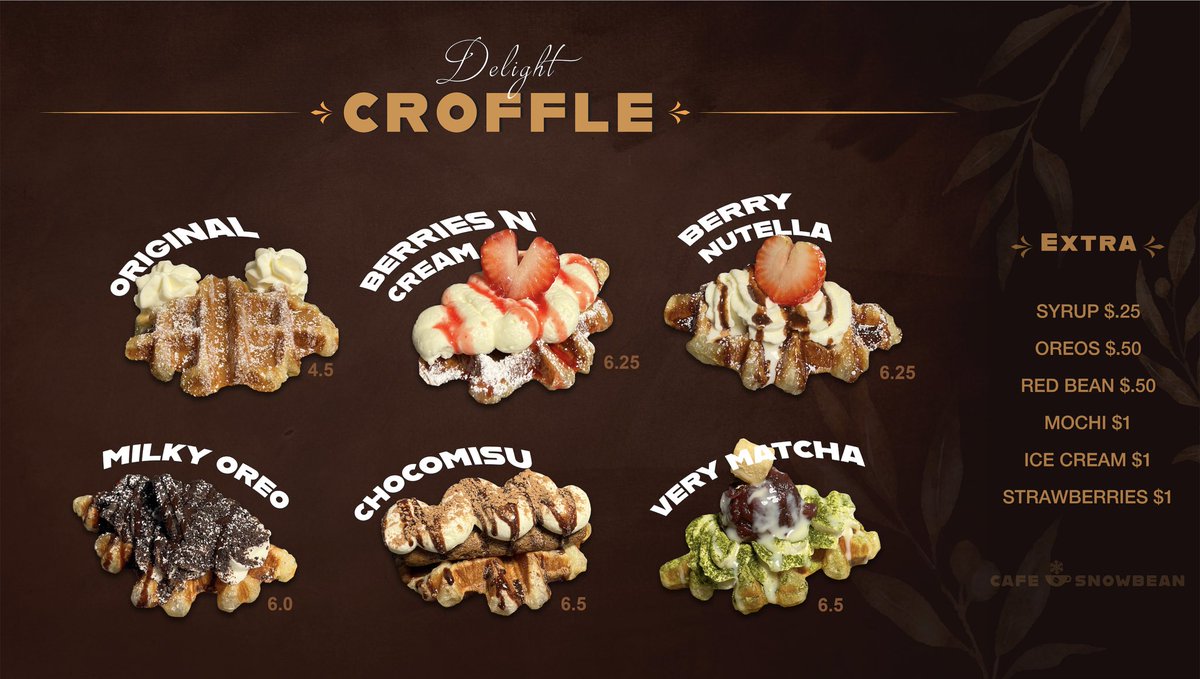Snowbean_Cafe's tweet photo. Presenting the new additions to our menu..
CROFFLES 🥐 + 🧇 = 😋 
Starting on September 12th you’ll get to enjoy this delicious dessert here at Snowbean. The waffle-shaped croissant that became popular in South Korea and soon will be one of your favorites desserts! 😋 #snowbean https://t.co/58ekjRHACC