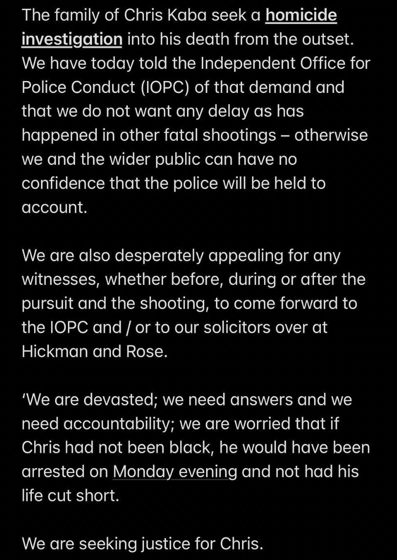 More importantly, #JusticeForChrisKaba — a 24-year-old Black man and expecting father, who was shot and killed by the Met Police earlier this week. He was unarmed. His family released a statement yesterday.