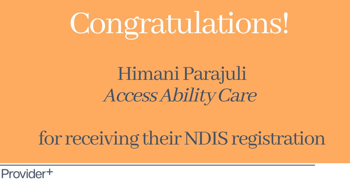 PROVIDERplus's tweet image. Congratulations to Access Ability Care for receiving your NDIS Registration! We look forward to continuing to work with you.