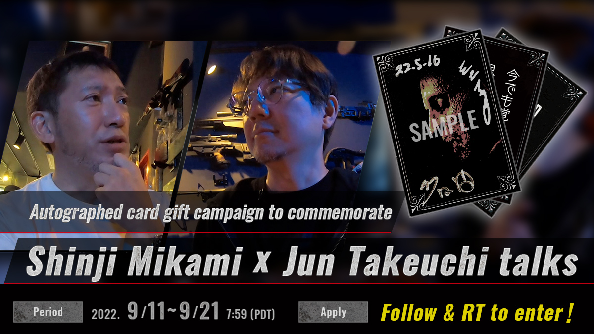 REBHPortal's tweet photo. The 15 lucky winners will receive an autographed card by Shinji Mikami and Jun Takeuchi!
Day 2

1 Follow @REBHPortal
2 Sep 14 by 11:59AM(JST) RT this post
3 Result will arrive at once!

Click here to watch the video talks and terms of application!
https://t.co/0HI6tCEguQ https://t.co/6WwWxDu0rn