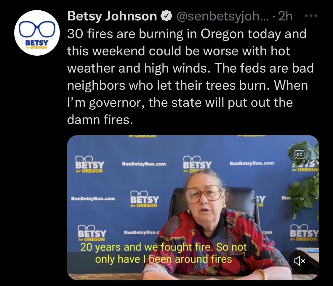 Oh, no no no. The same person who consistently voted against OR FF’s labor protections, worked overtime to obstruct fire legislation, and voted no on HJM3 (a bipartisan motion that urged congress to pass specific wildfire land Mgmnt legislation) does not get to swoop in…(1/4)