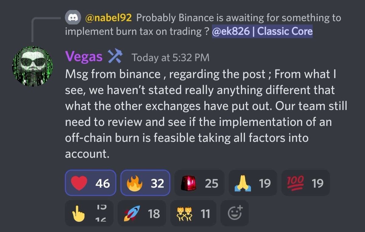 BREAKING NEWS : <a href="/VegasMorph/">Vegas</a> CONFIRMS that <a href="/binance/">Binance</a> is NOT against the $LUNC 1.2% burn &amp; is EVALUATING if it's worth it!

LET'S LET THEM KNOW!

LIKE &amp; RETWEET IF YOU AGREE WITH THE #LUNC 🔥🔥🔥🔥