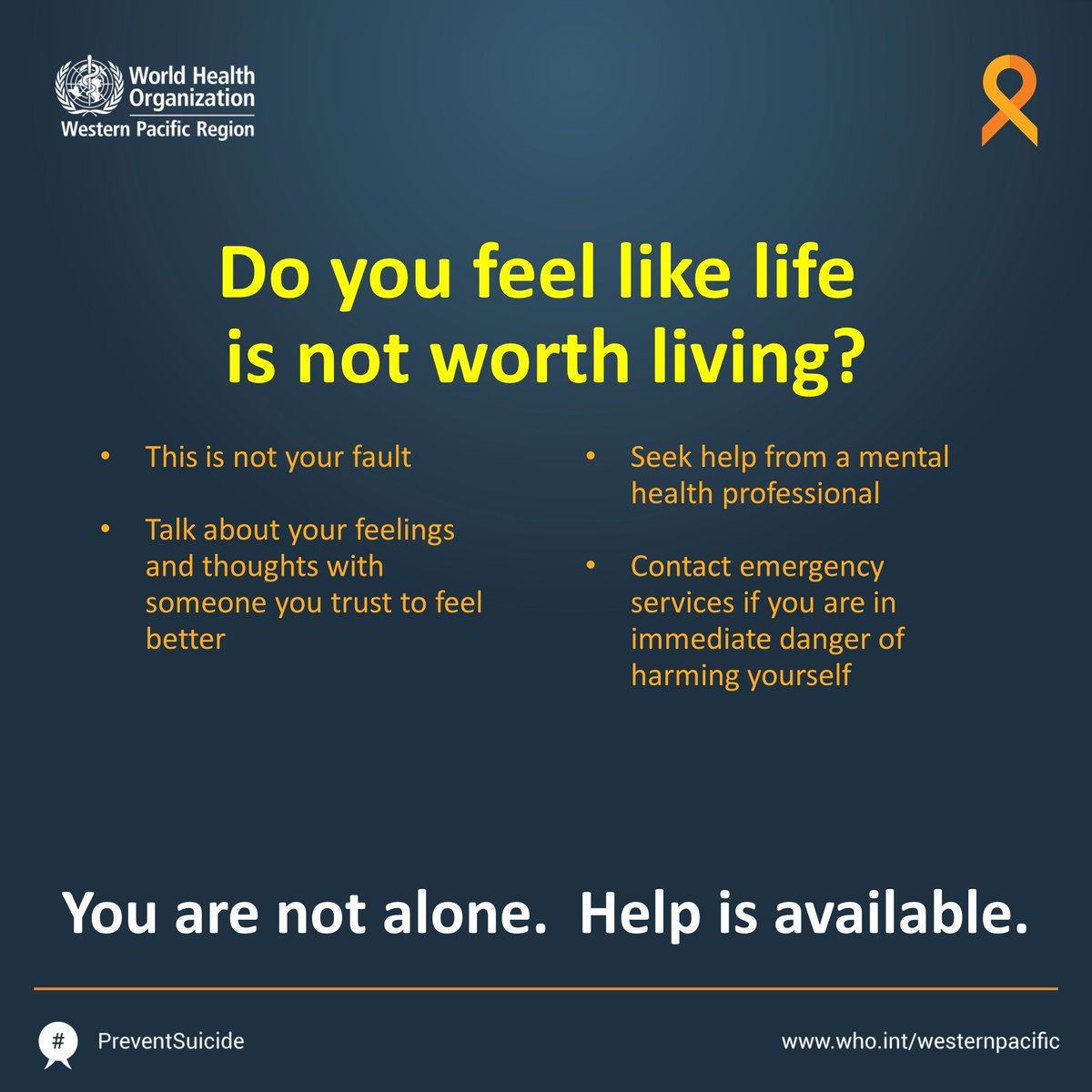 10 September is #WorldSuicidePreventionDay. 

If you’re feeling sad, hopeless, and overwhelmed, talk to someone you trust about your feelings. You’re not alone and help is available. 

👉 bit.ly/3ARvwrk 

#MentalHealth