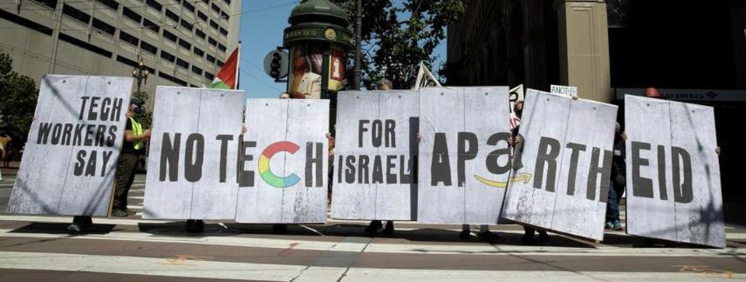 Hundreds of community members and workers across 4 cities came together today to tell <a href="/Google/">Google</a> &amp; <a href="/amazon/">Amazon</a> =

#NoTechForApartheid 

‼️‼️‼️‼️
Project Nimbus has got to go. Workers refuse to be silenced ‼️‼️‼️