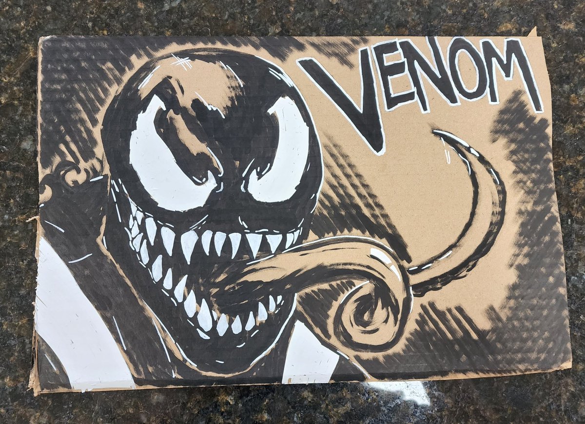 drew venom on some cardboard for <a href="/VolvoxDragon/">Mitchell</a> ⚪️👅⚪️
