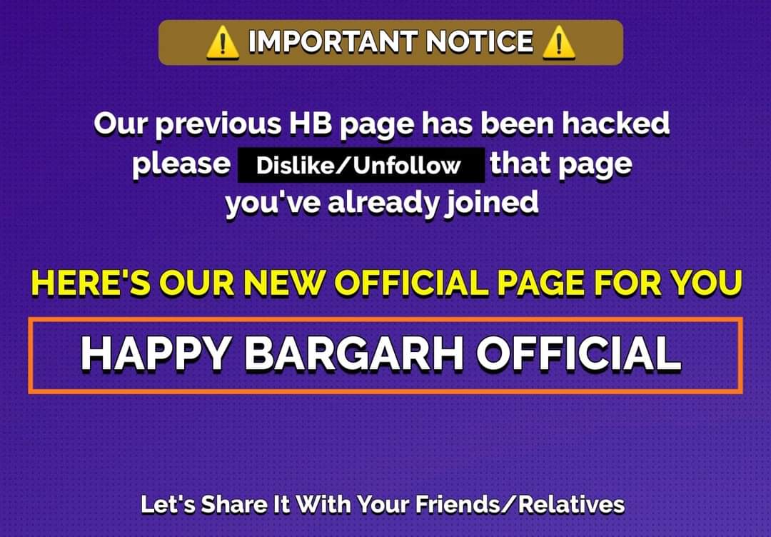 Happy_Bargarh's tweet photo. Please click the below Link and follow our new Official Page
https://t.co/pCeaCc8Frd https://t.co/33Bsj8BhCy