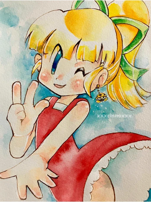 ロックマン7ver.のイメージ。活発で元気いっぱいなロールちゃん!このピアスが可愛くて昔自分で粘土こねてメットールイヤリングを作ったことがあるよ 