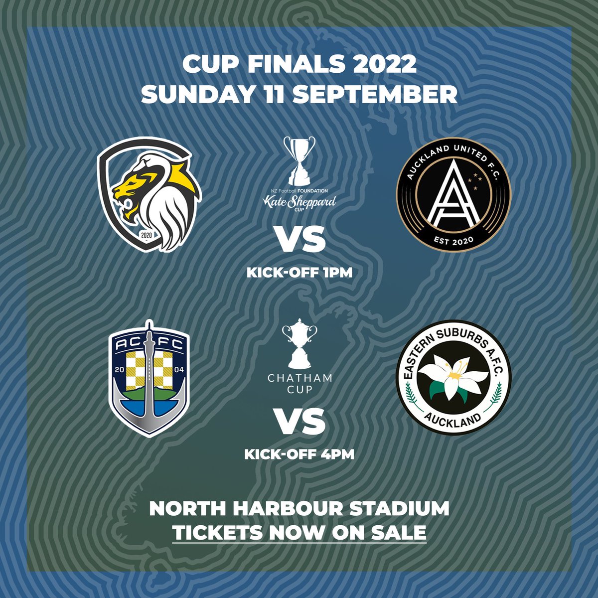 It's cup finals weekend 🙌

Can't make it in person? You can stream both games live and free on YouTube. 

🏆 <a href="/northernrovers/">Northern Rovers FC</a> v <a href="/Auckland_United/">Auckland United F.C.</a> 
▶️ Watch live from 1pm at youtube.com/watch?v=Ly56N_…

🏆 <a href="/AucklandCity_FC/">🇳🇿 Auckland City FC</a> v <a href="/ESAFC/">Eastern Suburbs AFC</a> 
▶️ Watch live from 4pm at youtube.com/watch?v=fEMMqO…