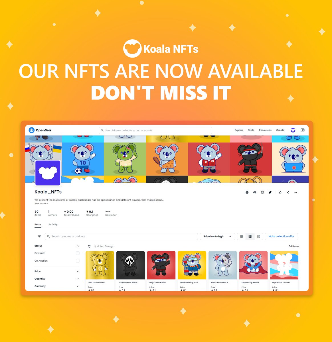 Cloost_net's tweet photo. Our NFTs are now available don't miss it 😍🥳🐨

Opensea: https://t.co/aPs9k8BPz8
Utilities: https://t.co/PTrg2Ohdmi

#NFT #NFTs #NFTCommunity #NFTdrop #NFTartist #NFTCommumity #NFT 
@opensea https://t.co/cuKTX1zBto