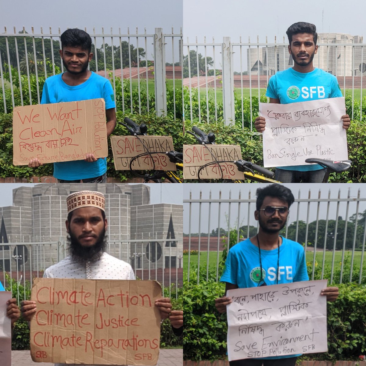 NayonSorkarBD's tweet photo. #ClimateStrike in front of the National Parliament building of #Bangladesh.
Our Demand: #ClimateJustice, #CleanAir, #BanSingleUsePlastics, #SaveEnvironment, #StopPollution, #SaveRiver, #SaveForest, #SaveHills, #SaveWildlife.
#SaveFutureBangladesh #MapaVoice
#PeopleNotProfit! https://t.co/yQfp6Pxpnu