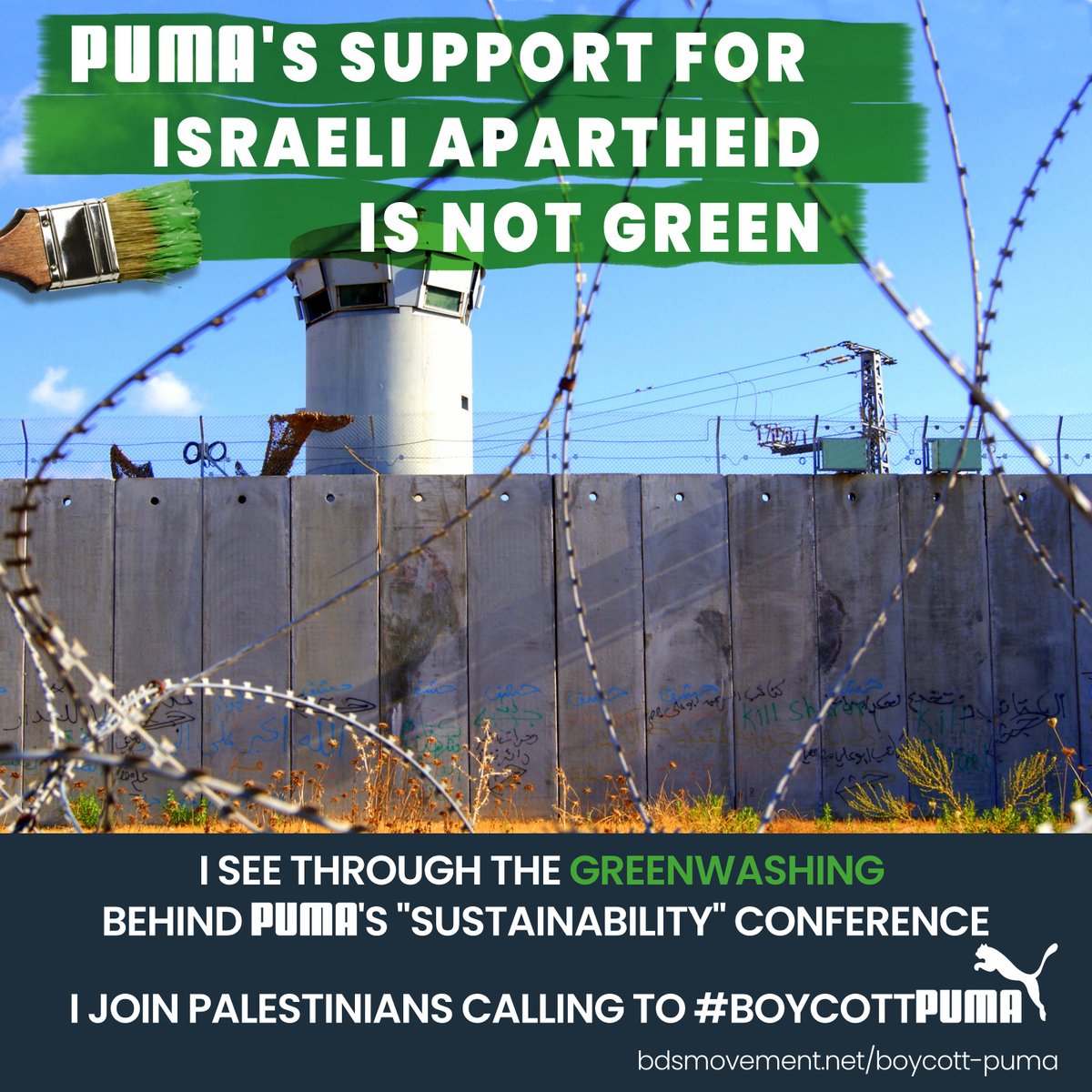 PeterIngrams's tweet image. .@PUMA tried to hide complicity in Israeli apartheid with its #PUMACop "#sustainability" conference.

But I see thru its #greenwashing.👀

#BoycottPUMA until it stops supporting Israel's oppression of Palestinians. #NoRestForPUMA

bdsmovement.net/news/greenwash…