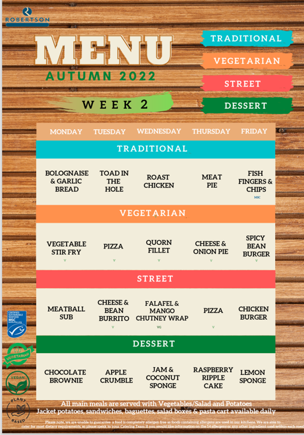 TMCHull's tweet photo. Week 2 Lunch Menu! We have a variety of foods, including Vegetarian & Street Food 🥘 check out our school website for full details & prices #PRIDE #Lunchisserved #menu2 https://t.co/hCwSWux2Lx