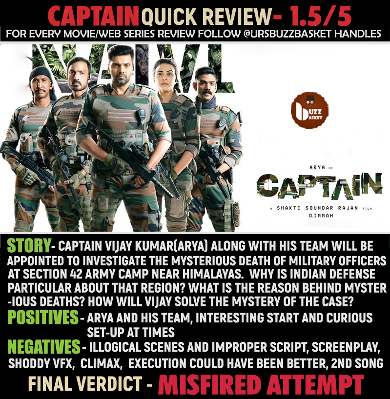 ursBuzzBasket's tweet photo. #Arya #AishwaryaLekshmi #Simran #KavyaShetty's #Captain #CaptainReview https://t.co/N64O0pX9gT