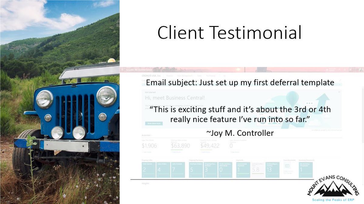 KristenHosman's tweet photo. I love it when clients send me exciting emails like the one Joy just sent me. To learn more about managing deferrals in Microsoft Dynamics 365 Business Central check out my blog. @MountEvansCnslt
https://t.co/WSOEPvvIOC
#msdyn365bc #businesscentral #microsofterp https://t.co/Drl5vlH0Gw