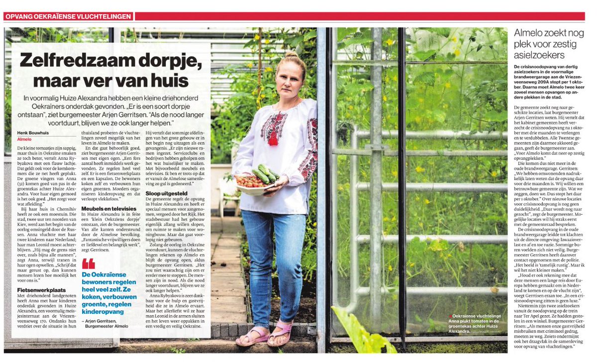 Deze week zijn er 2 van onze Oekraïense🇺🇦 bewoners in de media verschenen over hoe zij hun leven weer oppakken in Nederland. Vandaag in de <a href="/tubantia/">Tubantia</a>  Anna Rybyakova die de groentekas beheert bij Huize Alexandra in #Almelo🇳🇱