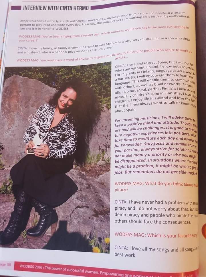 cintahermo's tweet photo. MUJER DEL AÑO
Entrevista en la revista Wodess (Mujeres Diseñadas para el Éxito) con motivo de mi premio Mujer del año en Finlandia, vivencia de la que hablo en mi libro "Diario de una cantautora", Best Seller Internacional:
https://t.co/yIRLVregVy
#CantautoraCuántica #16discos https://t.co/0buUR9BDxa
