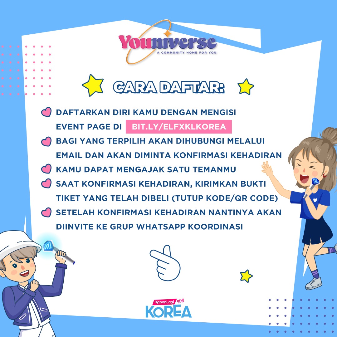 KapanlagiKorea's tweet photo. Dear E.L.F, kamu bisa ikutin langkah-langkah di bawah ini ya~
Pastikan buat daftar dulu ke https://t.co/YgPKAyXM99!

See you! 💙

#KLcommunity #kapanlagikorea #KLngonserbareng #elfindonesia https://t.co/2TIOyPDX6S