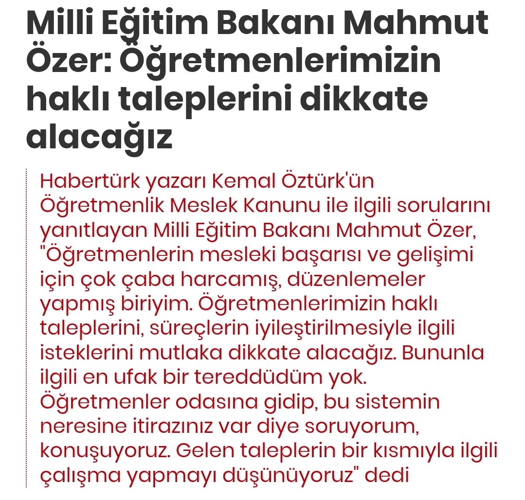 Taleplerimiz:
1. Öğretmen maaşına %50 seyyanen zam yapılmalı!
2. Eğitim ödeneği acilen 1 maaşa çıkartılmalı! 
3. Sözleşmeli öğretmenlik kaldırılmalı!
4. Uzman öğretmenlik sınavı iptal edilmeli!
5. Öğretmenlere kira ve ulaşım yardımı yapılmalı!
6. Açık kadar atama yapılmalı!