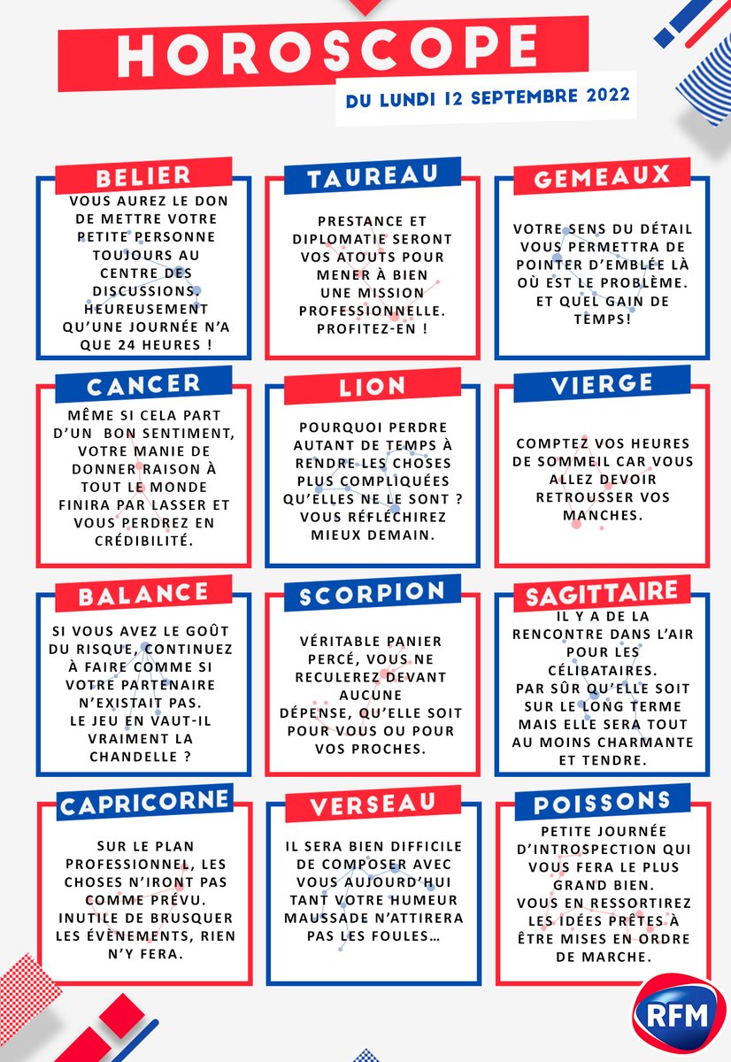 RFMFrance's tweet image. 🌞Le lundi au soleil c'est une chose qu'on n'aura jamais, par contre l'#HoroscopeRFM vous l'avez ! 😁#RFMMatin