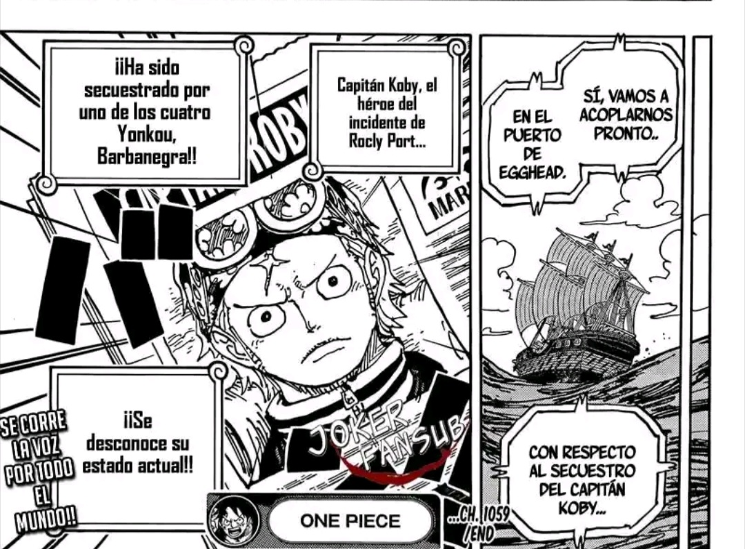 Alezuz1's tweet photo. Pensar que terminó el arco de Wano y ya estan con otra guerra y con el secuestro de Koby #ONEPIECE1059 #ONEPIECE1059SPOILERS https://t.co/DP6QPM6tJi