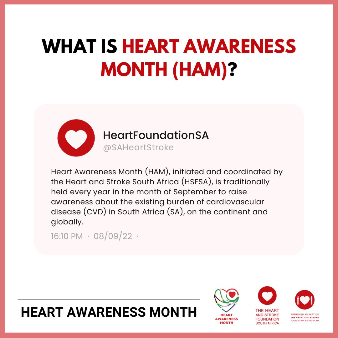 SEPTEMBER IS HEART AWARENESS MONTH! ❤ Like and Share this post to JOIN US in spreading awareness about Heart Health this month! #HeartHealth #HeartAwarenessMonth #heartandstrokefoundationSA