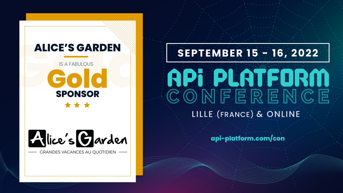 Thank you to our Gold Sponsor @AlicesGardenFr for supporting the #APIPlatformCon. See you next week on stage and amongst our partners booths!

Get your ticket: api-platform.com/con/2022/
