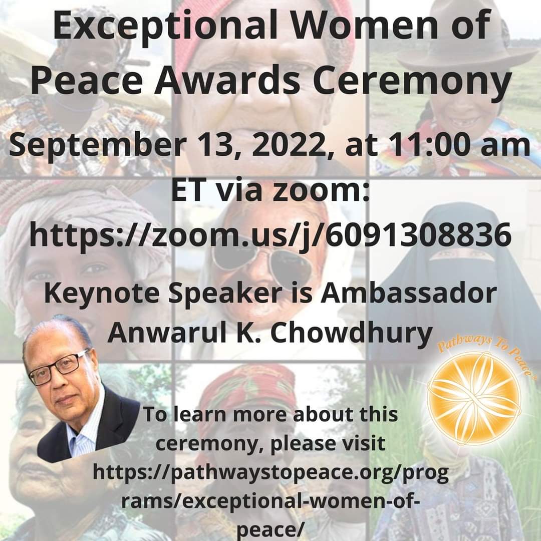 Join us September 13 at 11am EST

#pathwaystopeace #exceptionalwomenofpeace #CultureofPeaceInitiative
