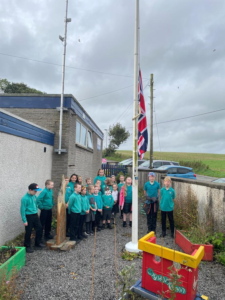We express sadness at the news of Her Majesty The Queen’s passing. At morning assembly our Primary 7 pupils hoisted the flag to be flown at half-mast. Her Majesty Queen Elizabeth II - 21 April 1926 to 8 September 2022.
