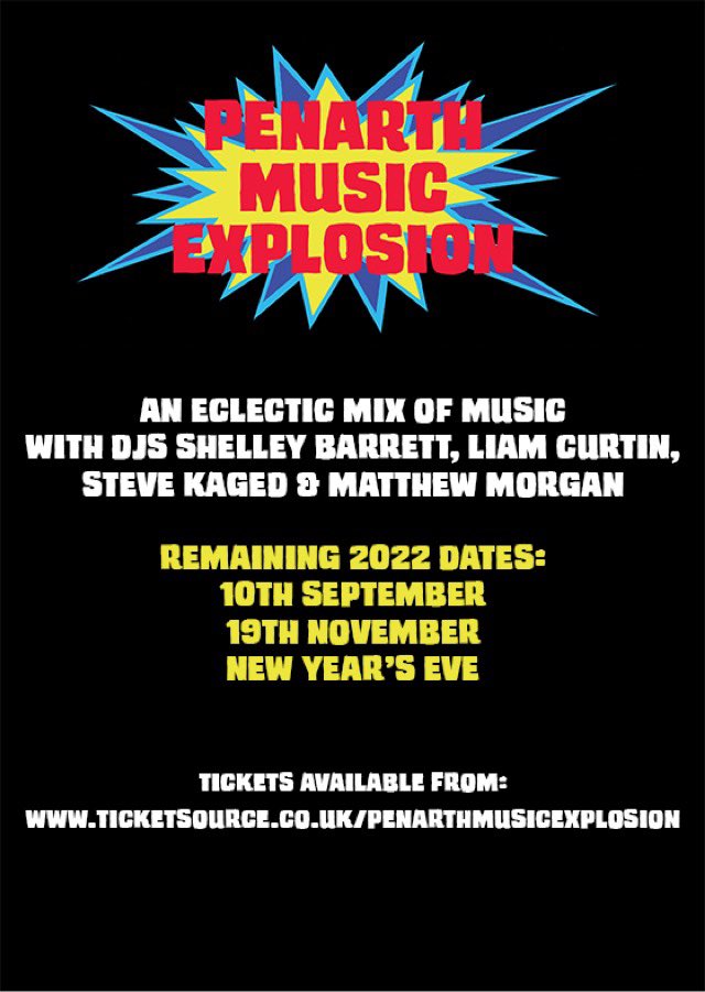 Tomorrow night upstairs at Penarth Ex Servicemen's Club we host our next Penarth Music Explosion club night. Tickets are £4 and are available from the Ex’s or online here: ticketsource.co.uk/penarthmusicex…

See you tomorrow!