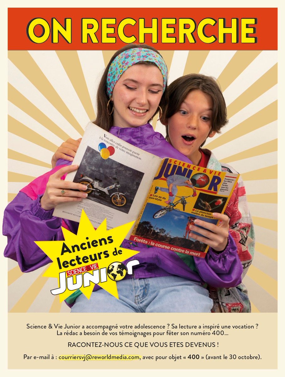 Salut les médiateurs scientifiques ! Dites, parmi vous, y'a-t-il d'anciens lecteurs de Science &amp; Vie Junior ? Sa lecture vous a-t-elle inspiré votre vocation? On a besoin de vous pour souffler notre 400e bougie! #Scicomm <a href="/LeLaboSVJ/">Science & Vie Junior</a>