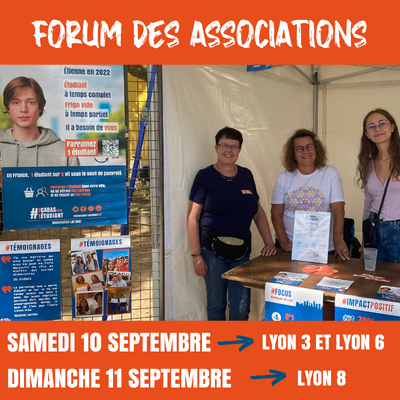 1cabas1etudiant's tweet photo. Demain, le 10/09, nous serons aux #forums des #associations de :
👉🏼 Lyon 3, place Guichard de 10h à 17h
👉🏼 Lyon 6, Place Maréchal Lyautey de 10h à 15h

Et dimanche 11/09 :
👉🏼 Lyon 8, place Ambroise Courtois de 10h à 17h

#1cabaspour1etudiant #solidarité #forumdesassociations https://t.co/kuCpIVuBFN