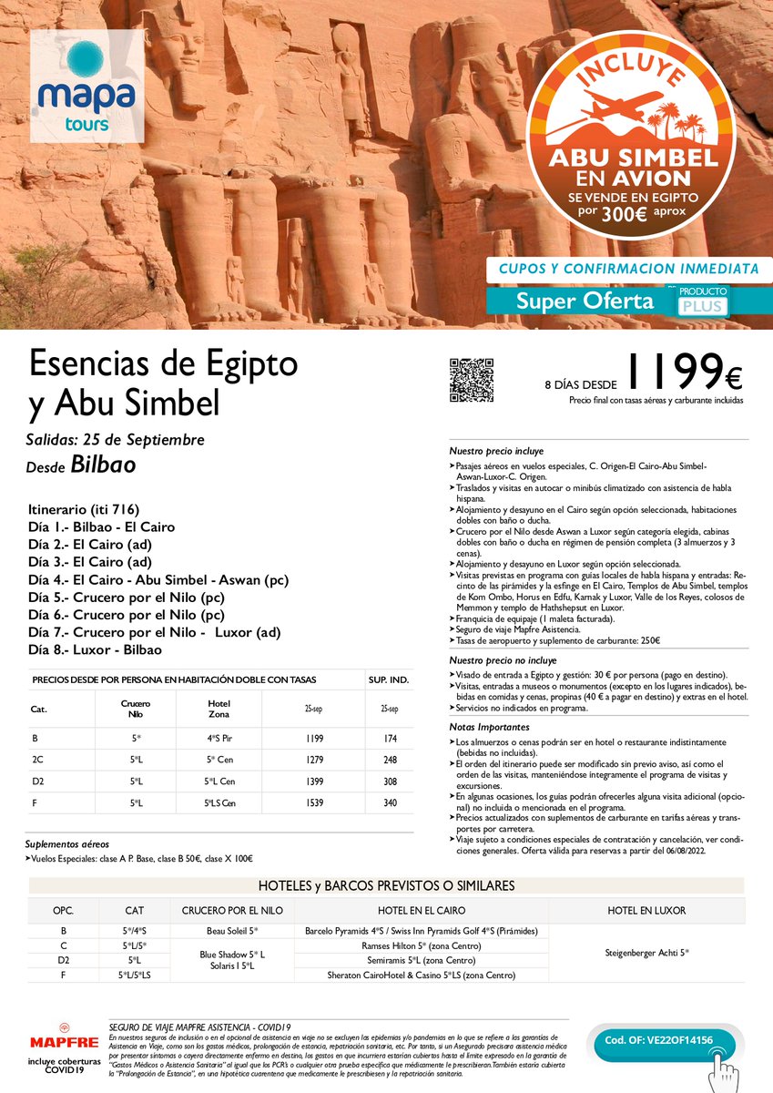 Mapatours's tweet photo. 🔵 ¡Aún estás a tiempo! 🔵

Reserva ya tu plaza en estos programas de 8 días para viajar a #Egipto, disponibles desde solo 859 € por persona.

✈️ Salidas desde Madrid, Barcelona y Bilbao. 
🏃‍♀️🏃 Corre a #agenciasdeviajes y haz tu reserva cuanto antes. 😉

#MapaTours #ofertas https://t.co/IcyaUMBtQy