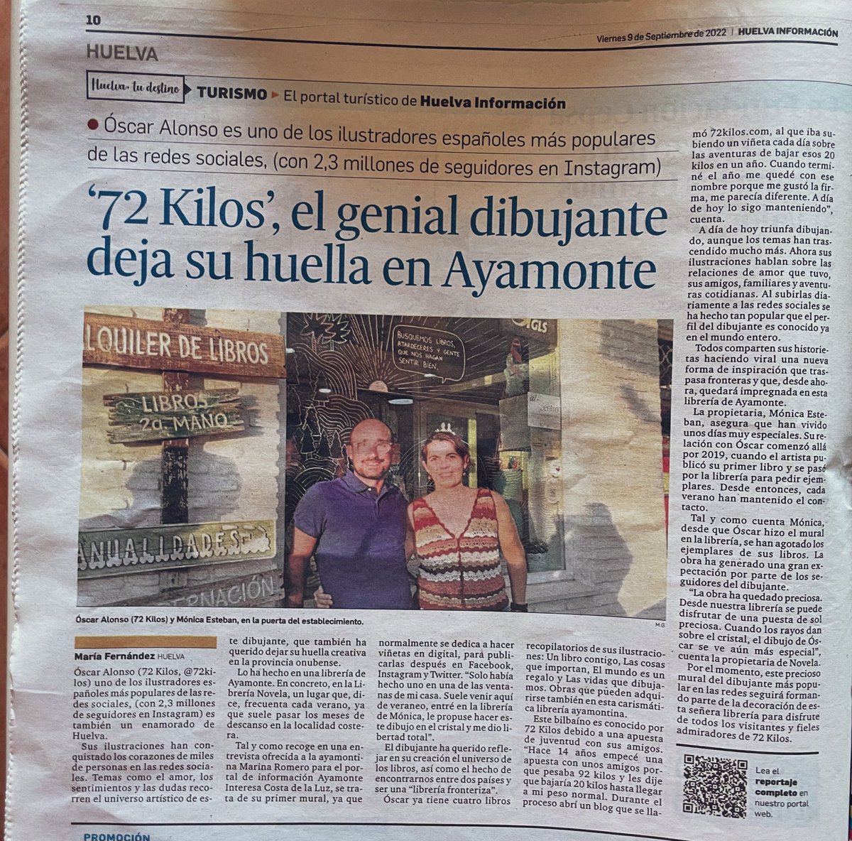 AnaHiguerasS's tweet photo. ¡Ole, ole y ole! ❤️ 
Tres de mis pasiones juntas, @72kilos , las #librerías y #Ayamonte. (Cuatro, si contamos con la prensa impresa, más aún si es local…) https://t.co/CAvxh7YBWz