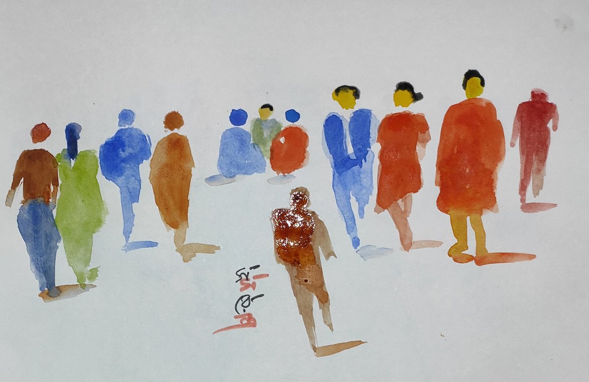 esenbond's tweet photo. People in Kolkata #people #sketch #watercolorpainting #samarendra https://t.co/OjYHCxv1rK