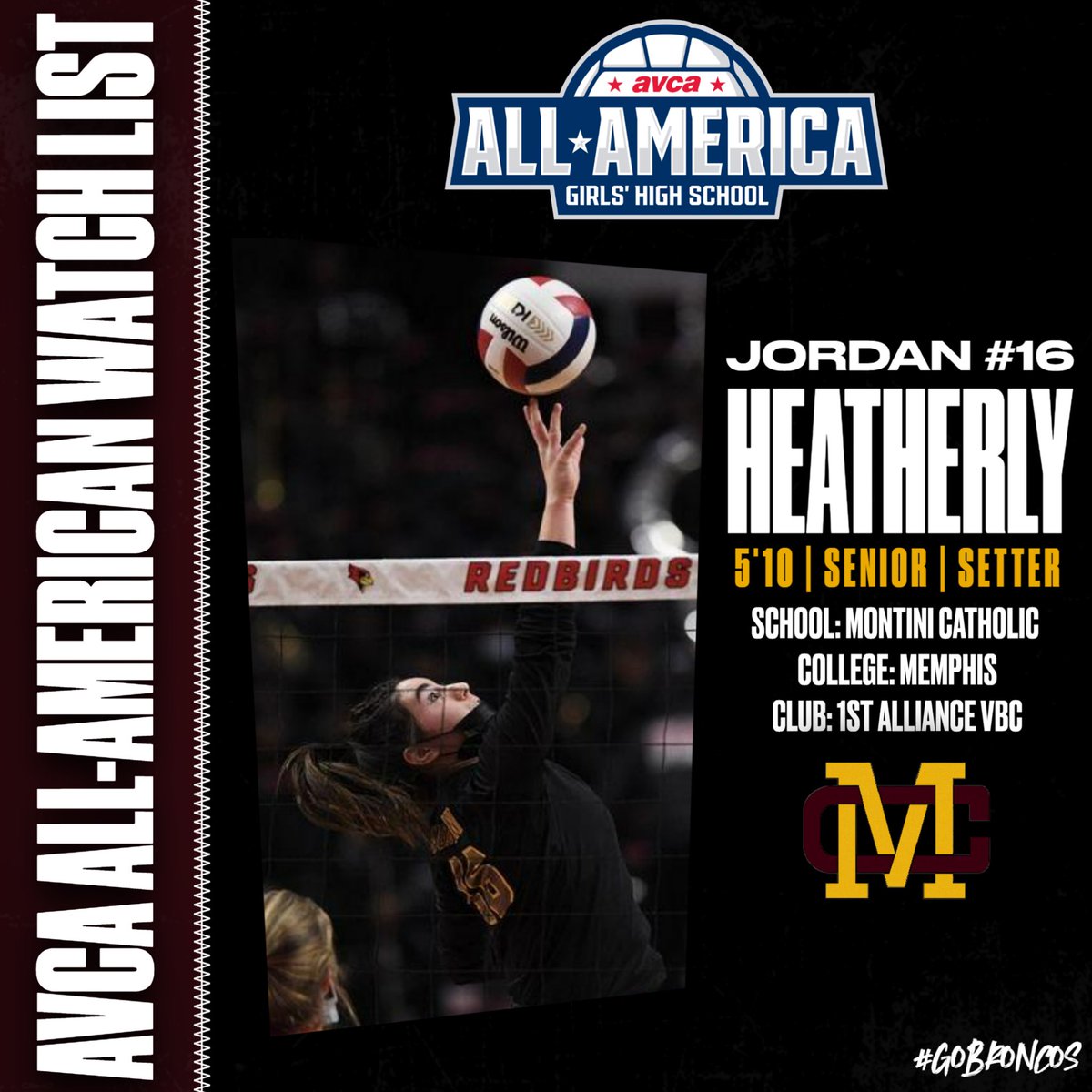 MontiniVB's tweet photo. Congratulations to our very own Jordan Heatherly on being nominated to the AVCA All-American list of the top 300 seniors in the country. Keep an eye on Jordan as she sets her sights on another run to Redbird.🙌🏻💛🐴#NewLookSameGoal https://t.co/CbxkXVb6x8