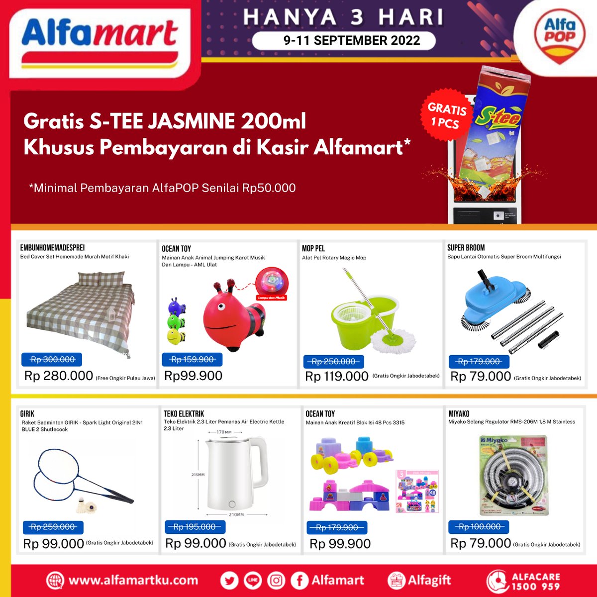 alfamart's tweet photo. Waah tak terasa sudah kembali ke PROMO Jumat Sabtu Minggu nih Sahabat!

Yang mau promo murah, pas banget kamu ketemu JSM nya @alfapop_id

Dapetin HARGA DISKON yang super murah banget!
Kapan lagi?! Langsung aja serbu Alfamart terdekat dan temukan mesin Alfapop!

#JSMAlfapop https://t.co/ugr21OhhCd
