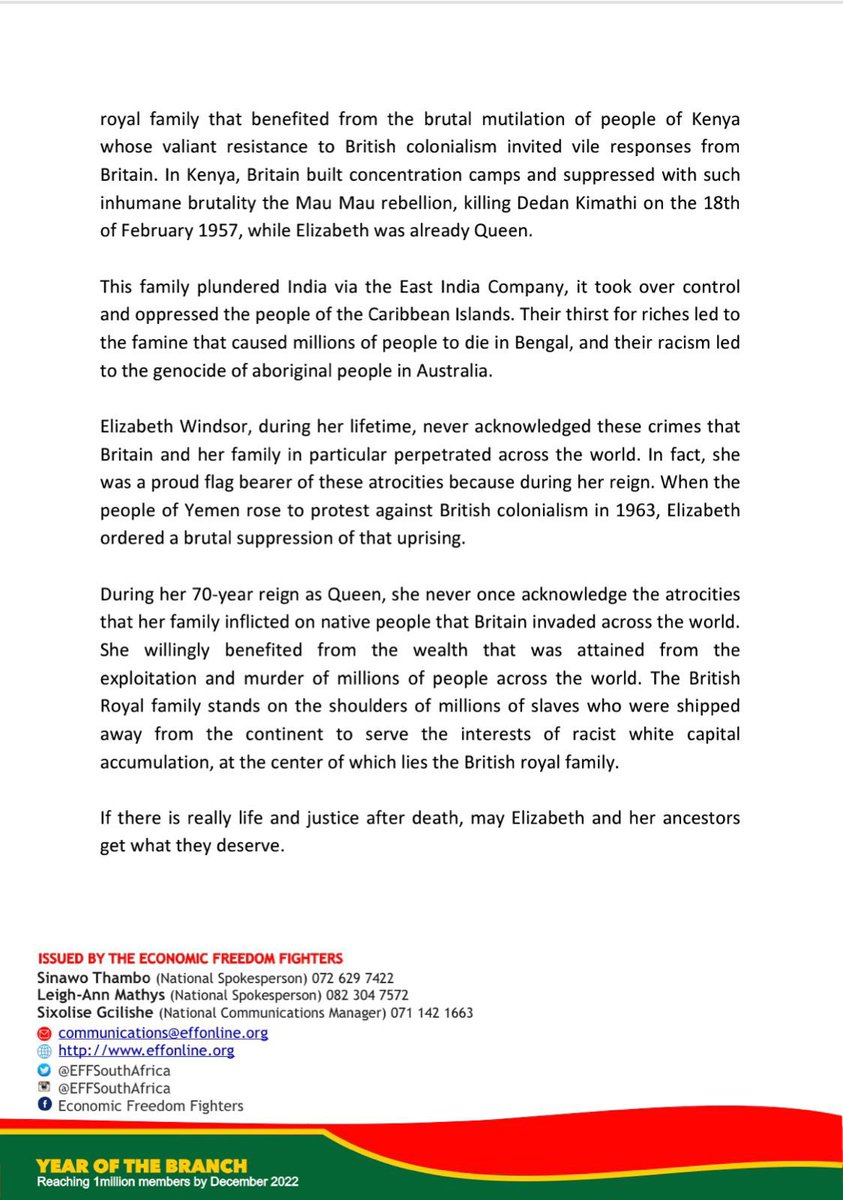 Caramelcofi's tweet image. @Julius_S_Malema has chosen not to mourn the queen. That he won't take part in this hubris. Selah