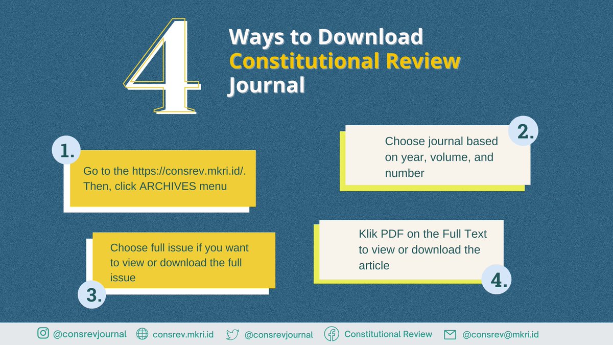 consrevjournal's tweet photo. How to download the Constitutional Review (ConsRev) Journal easily?

This post will present four easy steps you can take to download our journal.

Check it out!

#ConsRev #MKRI #Journal #Publication #ConstitutionalReview https://t.co/iw0m99NbvM