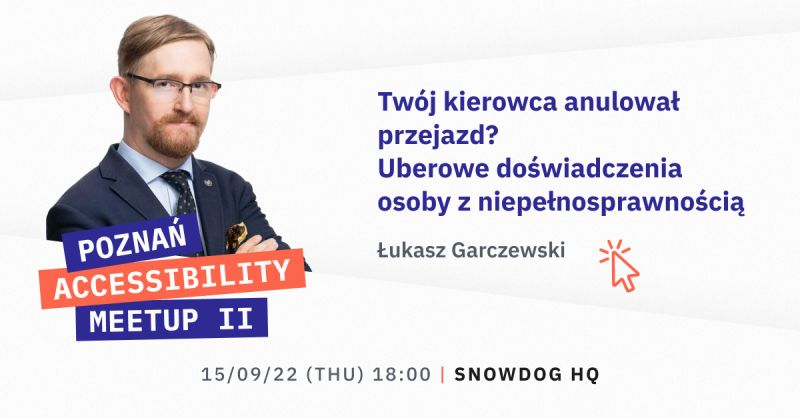 lgarczewski's tweet photo. Na zaproszenie @SnowdogApps podczas #Poznan #Accessibility Meetup II opowiem jak #niepełnosprawni korzystają z @Uber, jak dzielnie tworzyć problemy w kapitalizmie oraz dlaczego Urząd Miasta nie umie w taxi.

Standup z elementami tragifarsy.

Wstęp darmowy. https://t.co/TVTQvouz8a https://t.co/i7VyecZvKq