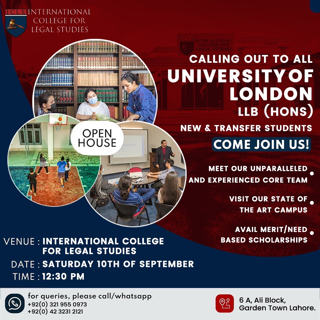 IclsOfficial's tweet photo. Calling out to all University of London LLB Hons new and transfer students!
Venue: International College for Legal Studies
Date: Sat, 10th September
Time: 12:30 - 02:30 pm
For queries, Call/WhatsApp: 03219550973
#ICLS #LLB #LLBHons #OpenHouse #CampusVisit #AdmissionsOpen https://t.co/JlL0JPsFlD