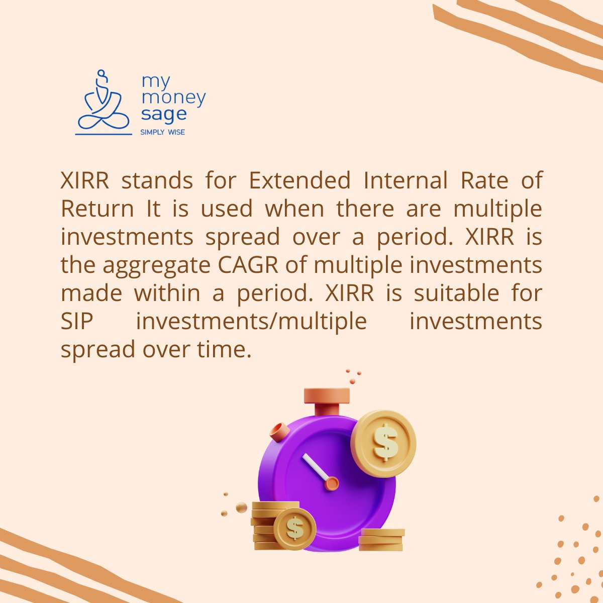 mymoneysage's tweet image. Check out our new post to understand the difference between CAGR &amp;amp; XIRR !!!

#Investing
#Wealthcreation
#Compoundingreturns
#CAGR
#XIRR
#SIP

#Rateofreturn
#Financialplanning
#Portfoliomanagement
#Wealthmanagement
