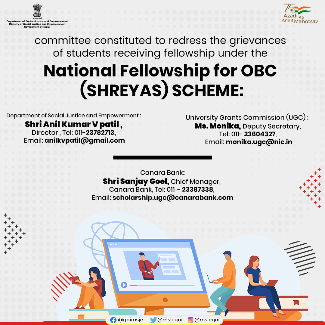 MSJEGOI's tweet photo. committee constituted to redress the grievances of students receiving fellowship under the National Fellowship for OBC (SHREYAS) SCHEME

@PMOIndia @narendramodi @AmitShah @Drvirendrakum13 https://t.co/dHMepVRFUm