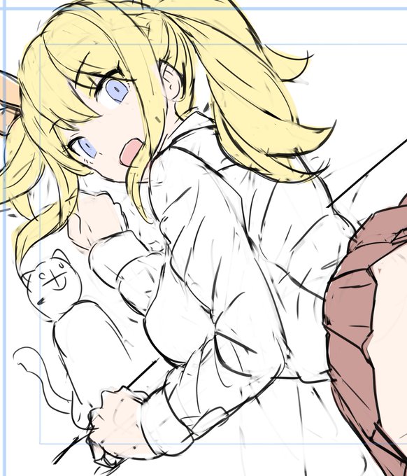 筆の調子が良い時は、スカートのプリーツ部分(ひだ)とかフリルの描写に気を回せる感じ。現在進行中のリッキー絵の時は実はコンディションがよろしくなく、フリルは苦戦しました。 