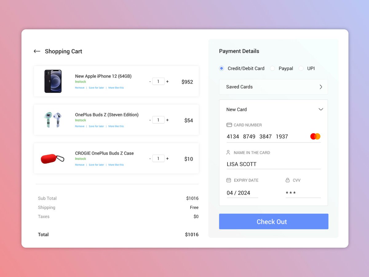 createwithbala's tweet photo. #DailyUI Challenge 002 - Checkout UI
#uidesign #uxdesign #paymentcheckout - https://t.co/9korxKX2nk https://t.co/MZTwCQxI8b