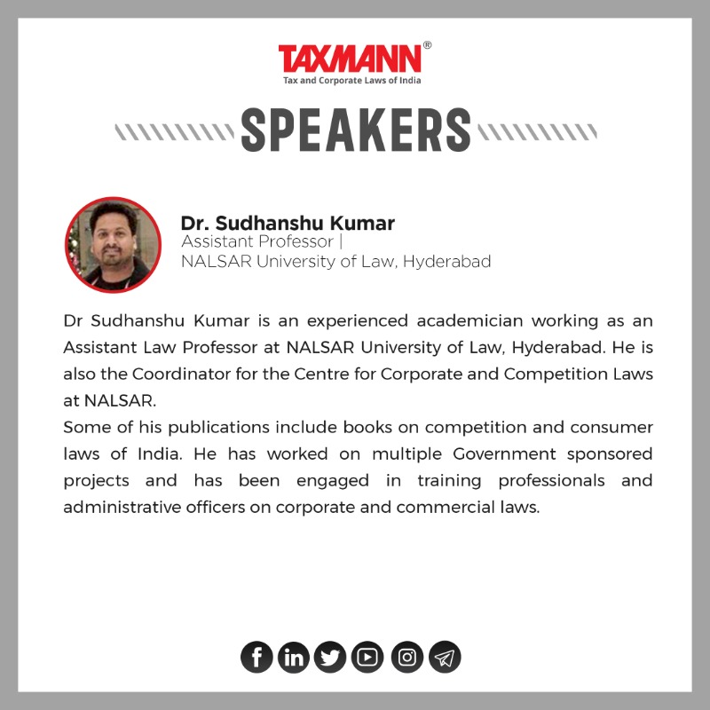 taxmannindia's tweet photo. #CompetitionAmendmentBill
Join #TaxmannWebinar | Competition (Amendment) Bill 2022 & Antitrust
📅 23rd Sept 2022 (Fri) | 🕒 05:00 PM – 06:00 PM (IST)
💻 Register Now! https://t.co/3K7QOYoKML
📢 Speakers: Gautam Shahi – Adv. & Dr Sudhanshu Kumar | @NALSAR_Official
#Taxmann