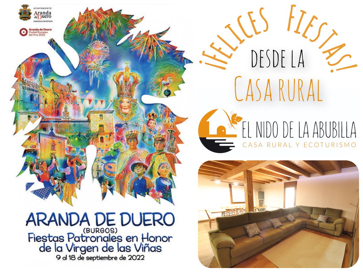 Casa_Abubilla's tweet photo. {#FelicesFiestas de #ArandadeDuero 🎠🎸🎶}
Y feliz estancia y disfrute a los grupos de #familiares y #amigos alojados en nuestra #casarural 🏡🌳3⭐⭐⭐ EL NIDO DE LA #ABUBILLA de la #riberadelduero🍷🍇
https://t.co/G0UQBI3Jhx
☎️650748705 #arandaciudadeuropeadelvino2022 #Zuzones https://t.co/II6dUSWXfK