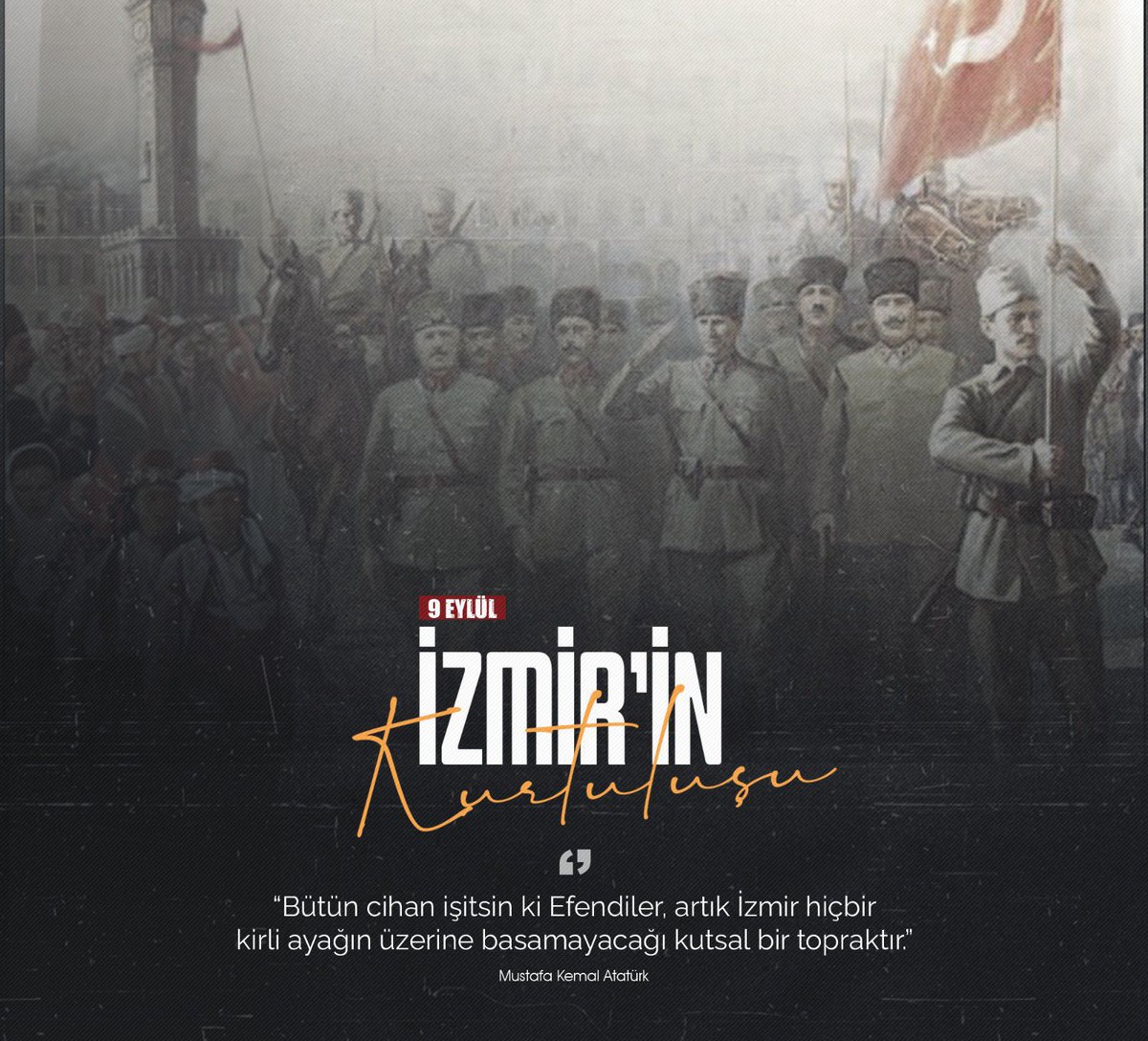 🇹🇷 #9Eylül İzmir’in düşman işgalinden kurtuluşunun 100. yılı kutlu olsun!

İzmir’in Dağlarında çiçekler açar. ☀️

Mustafa Kemal’lere ve Tüm İzmirlilere Bin Selam Olsun. 💙

 #İzmirinKurtulusu #100yil #izmir
